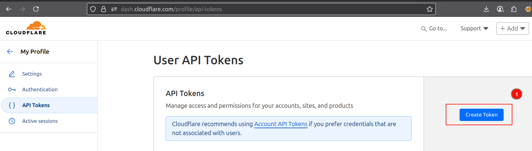 Cloudflare create token step 1