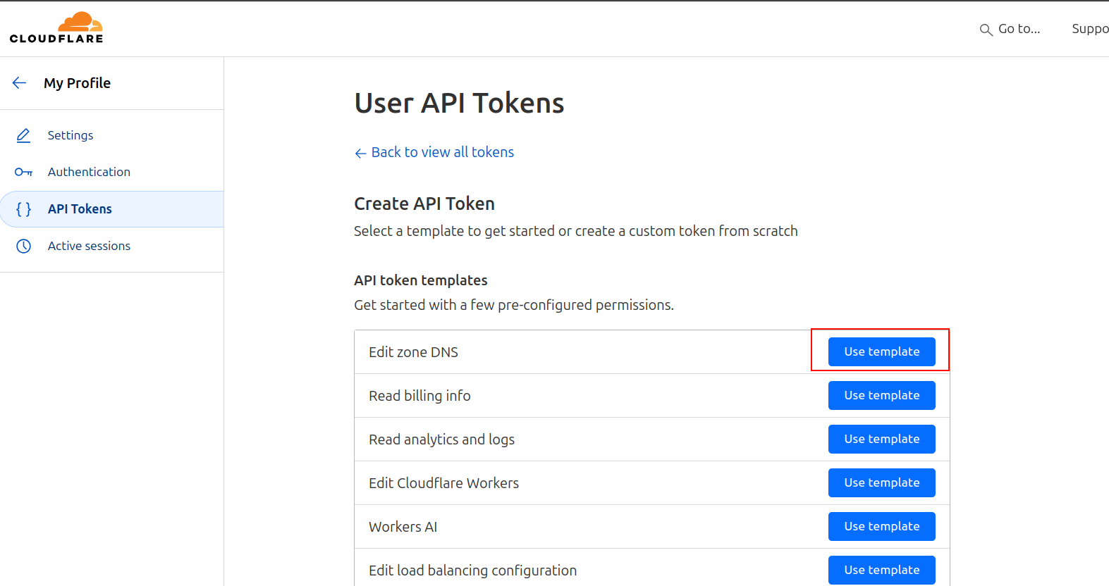 Cloudflare create token step 2