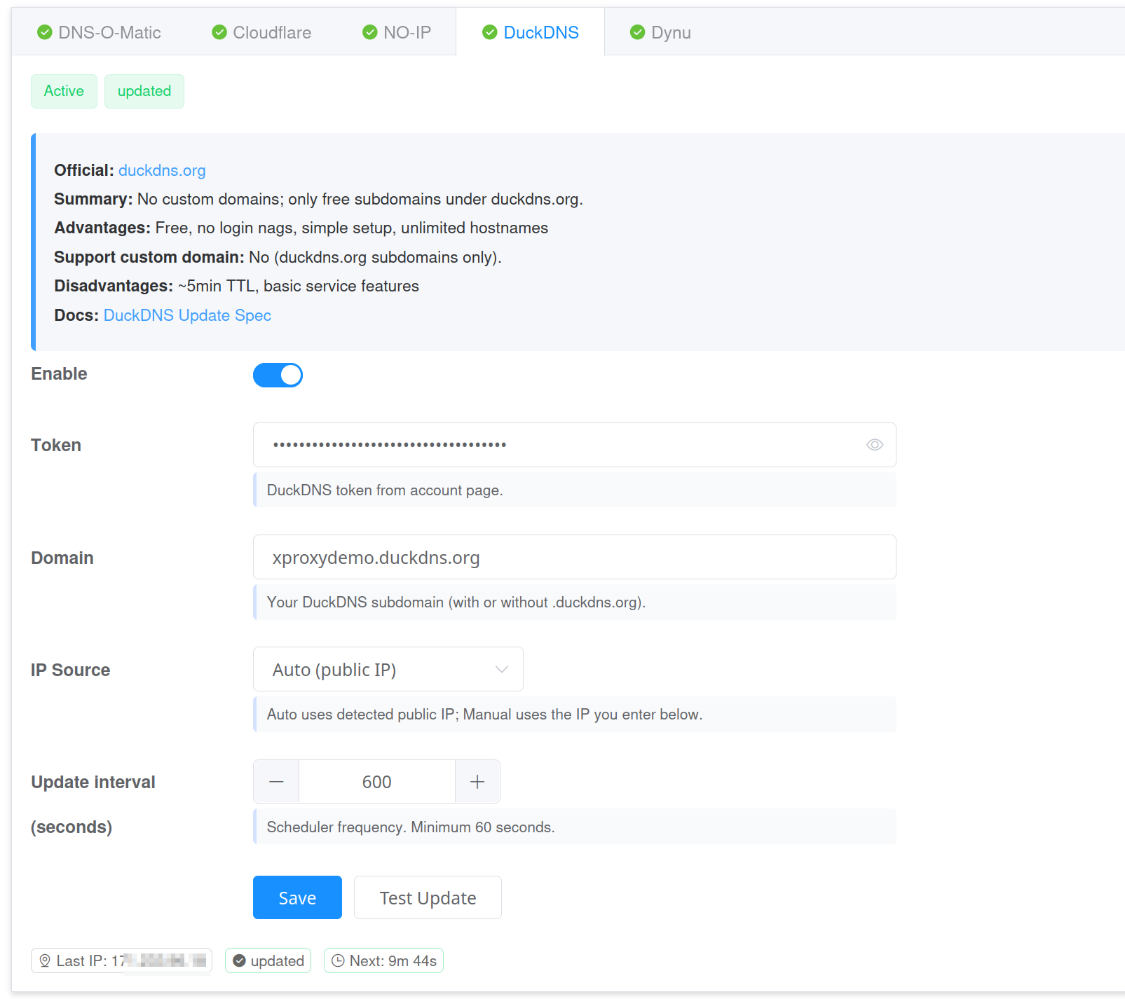 DuckDNS settings