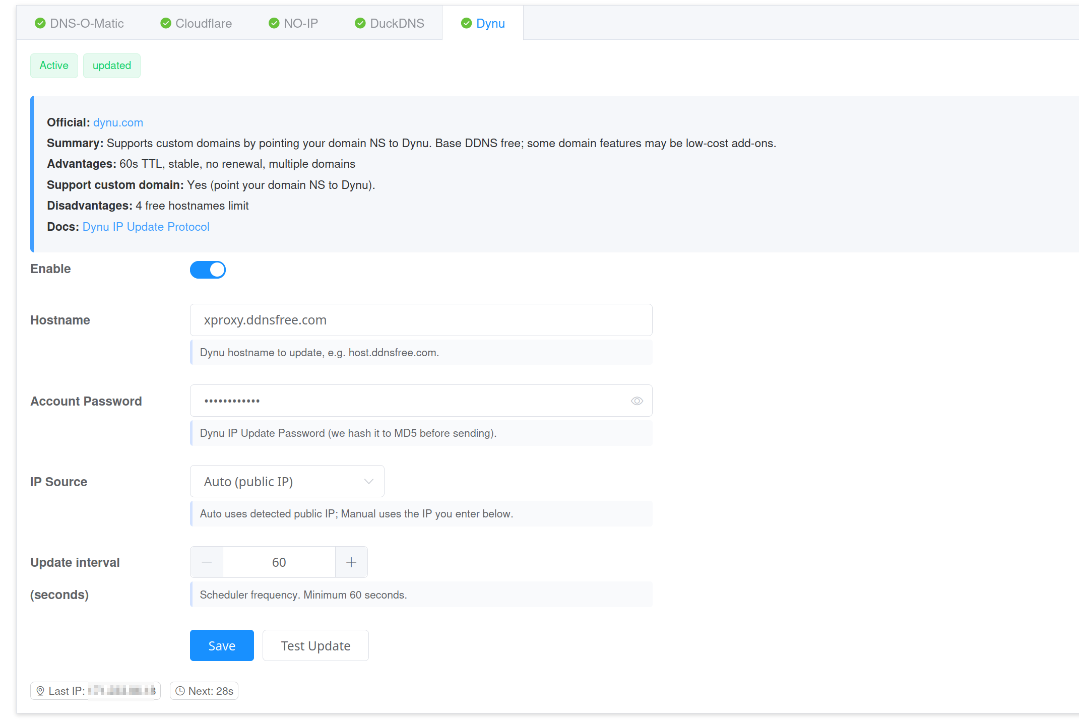 Dynu settings