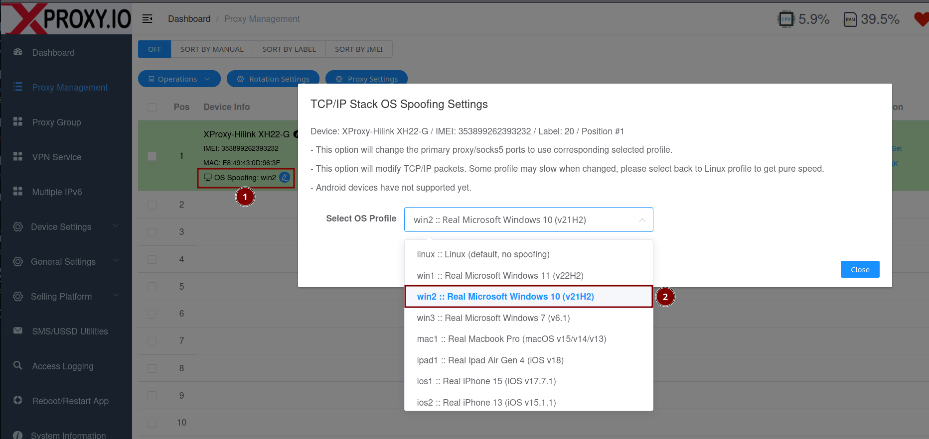 XProxy TCP OS Spoofing – individual port configuration