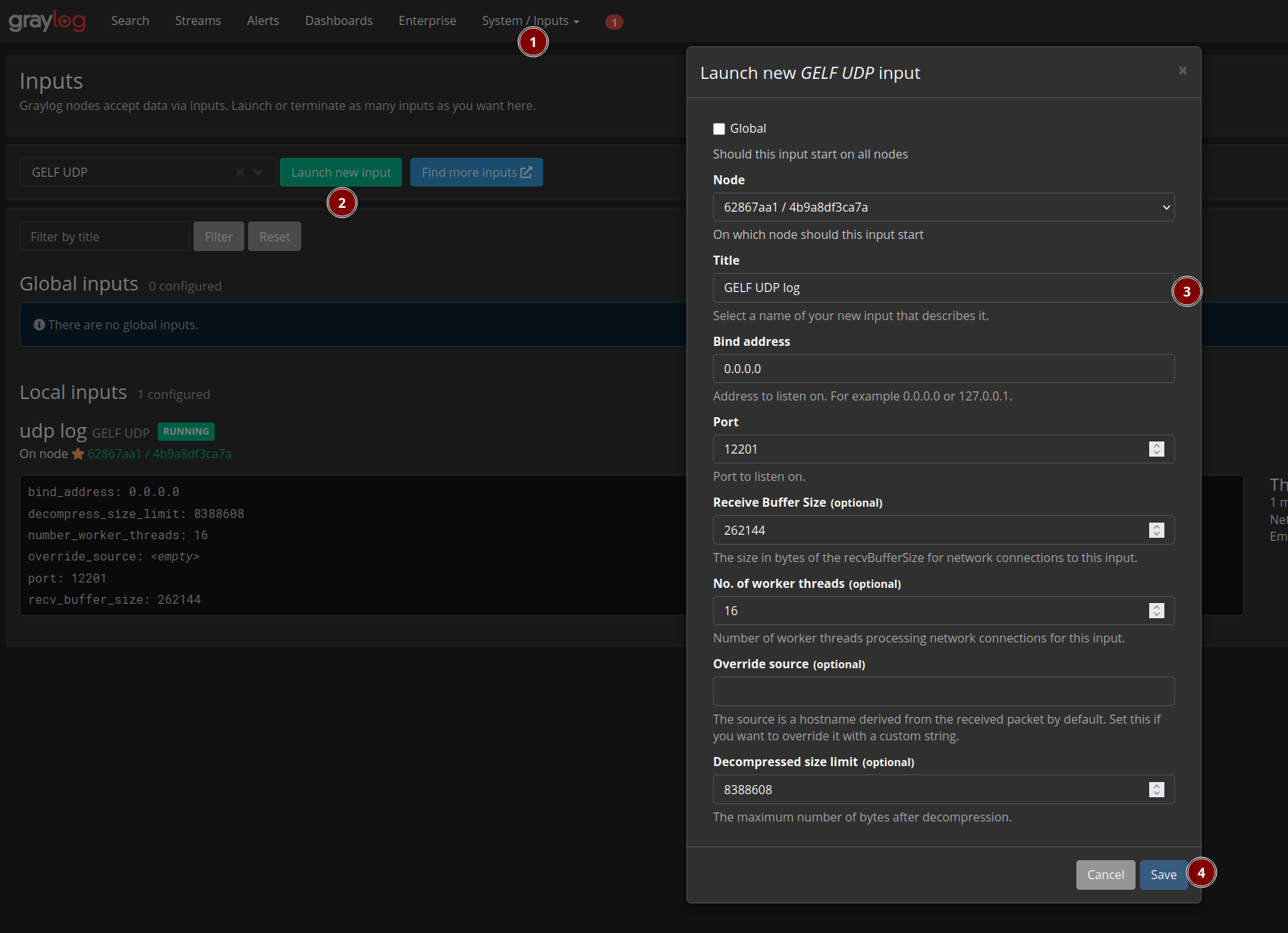 Graylog - Launch GELF UDP input