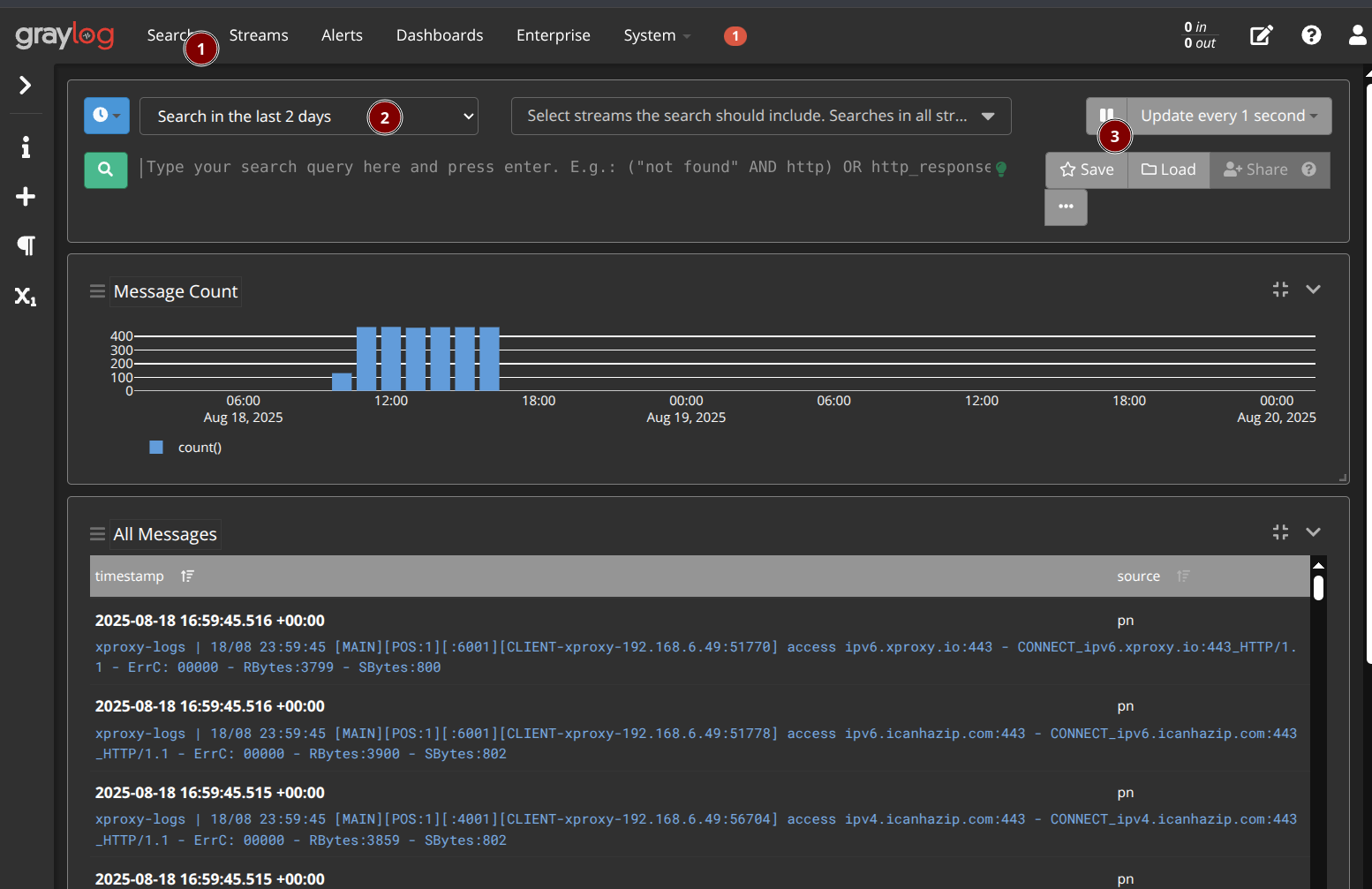 Graylog - viewing XProxy logs