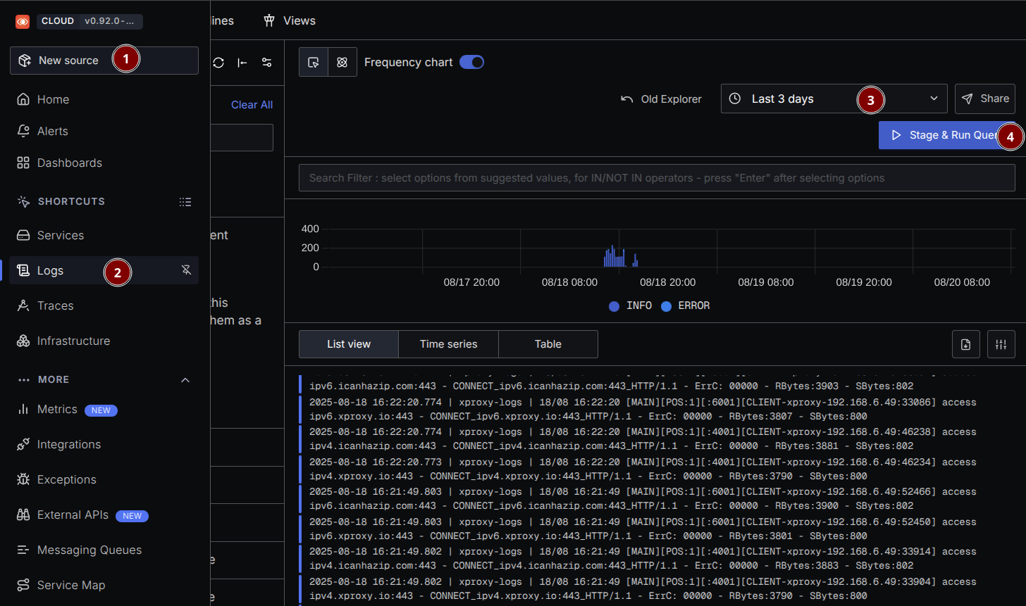 SigNoz - viewing XProxy logs