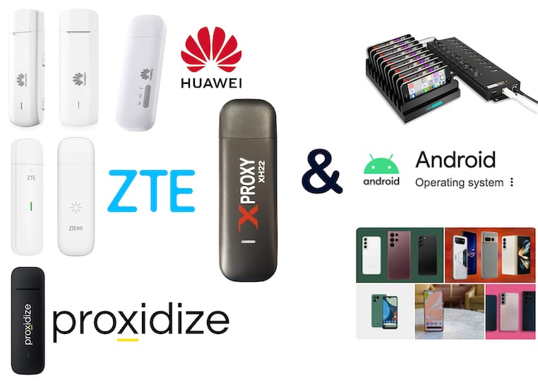 XProxy software is compatible with Huawei, ZTE, Proxidize dongles. XProxy work with non-rooted Android.