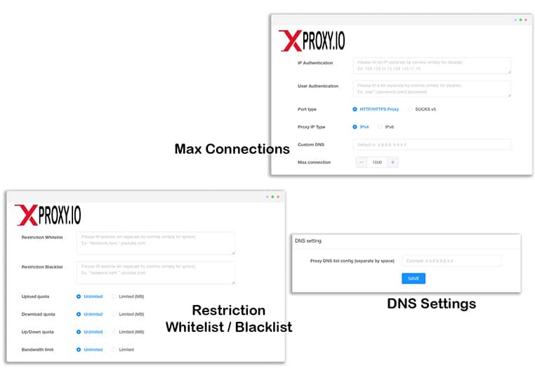 XProxy can create proxies for sale including limited configuration such as download, upload, DNS, website...
