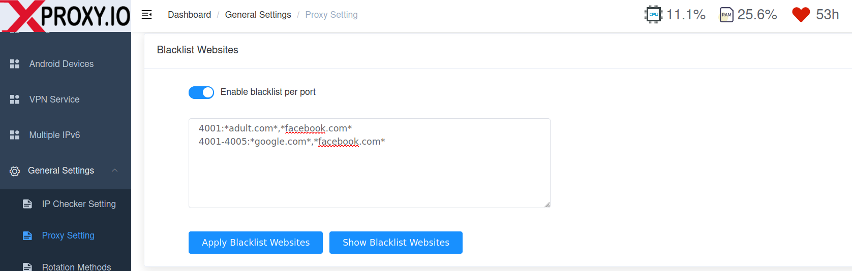 Setting for Blacklist Website Entries Per Proxy - Waiting for image loading
