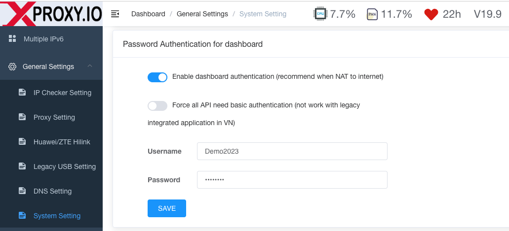 Setting Password Authentication for dashboard xproxy