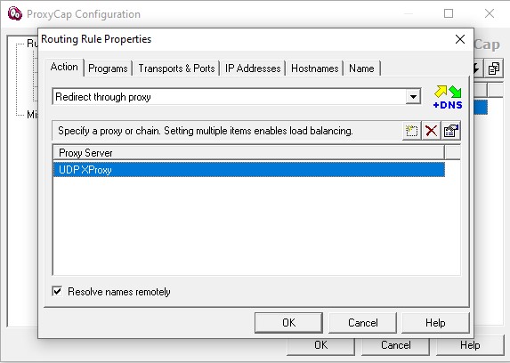 Setup action of rule of proxycap and choose UDP proxy of XProxy