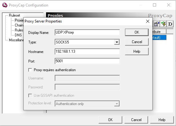 Setup UDP Proxy of XProxy to ProxyCap