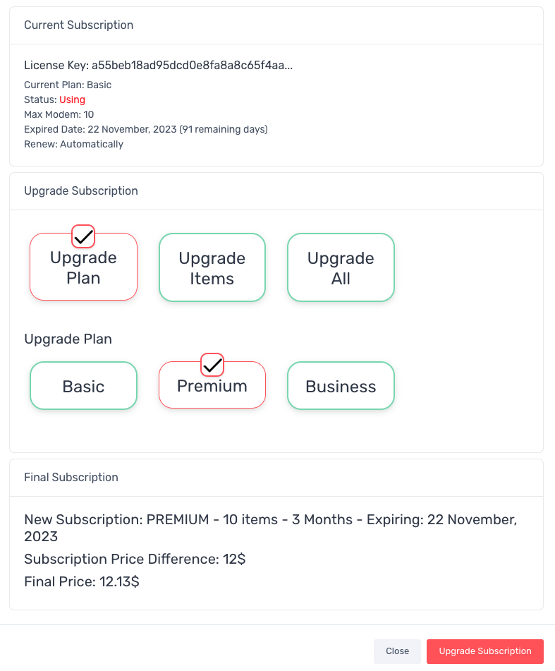 Upgrade plan subscription xproxy