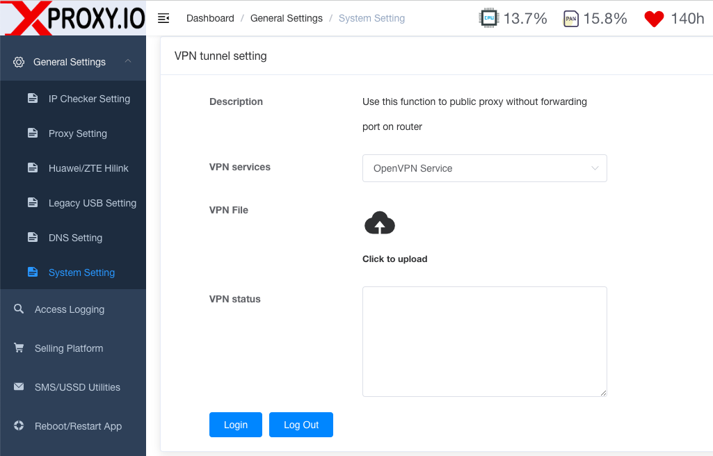 Go to Dashboard XProxy and General Settings and System Setting to setup VPN